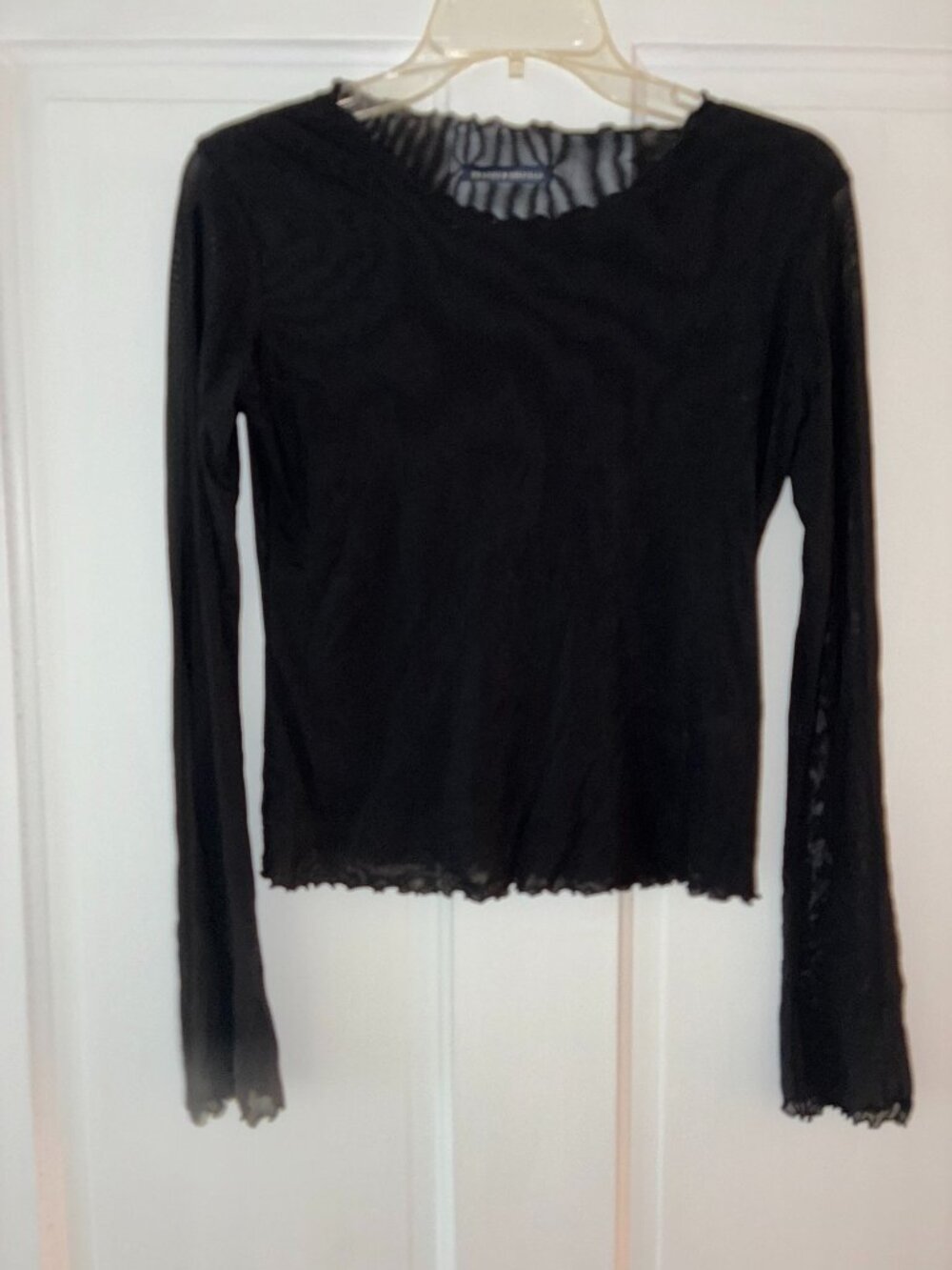 Brandy Melville Black Sheer Mesh Lettuce Trim Long Sleeve Top